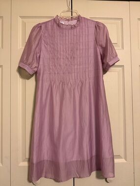 Lilac Pleated Yoke Formal Dress with Ruffle Neck